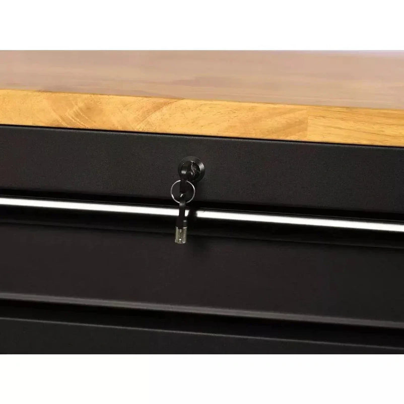 Heavy Duty 61 in. W x 23 in. D 15-Drawer Mobile Workbench with Solid Wood Top