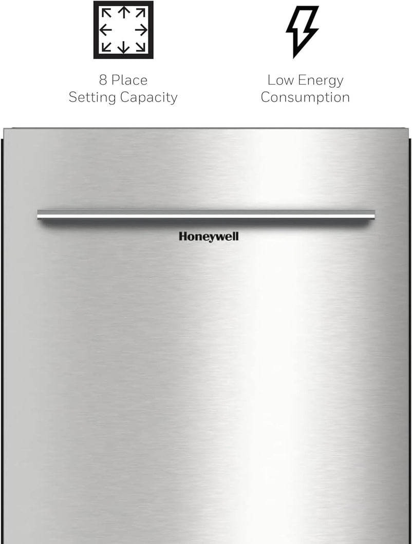 Honeywell 18 Inch Dishwasher with 8 Place settings, 6 Washing Programs, Stainless Steel Tub, UL/Energy Star- Stainless Steel