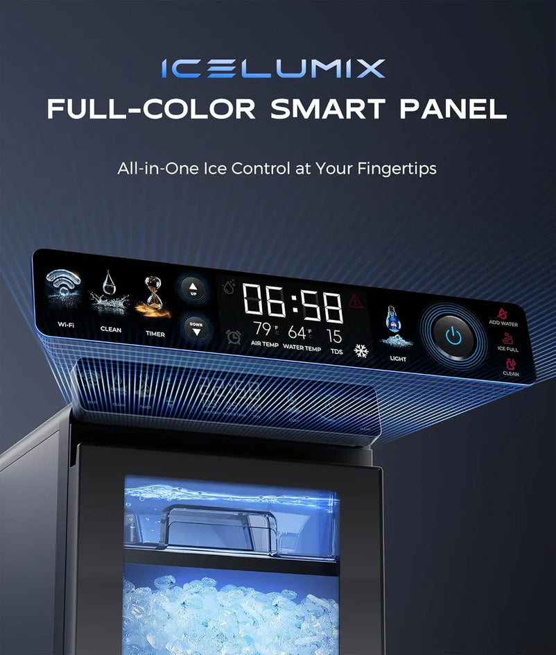 Nugget Ice Maker Countertop, Smart Pebble Ice Machine with APP Control, 44 lbs/24H Soft Pellet Chewable Ice with Self-Cleaning, Stainless Steel