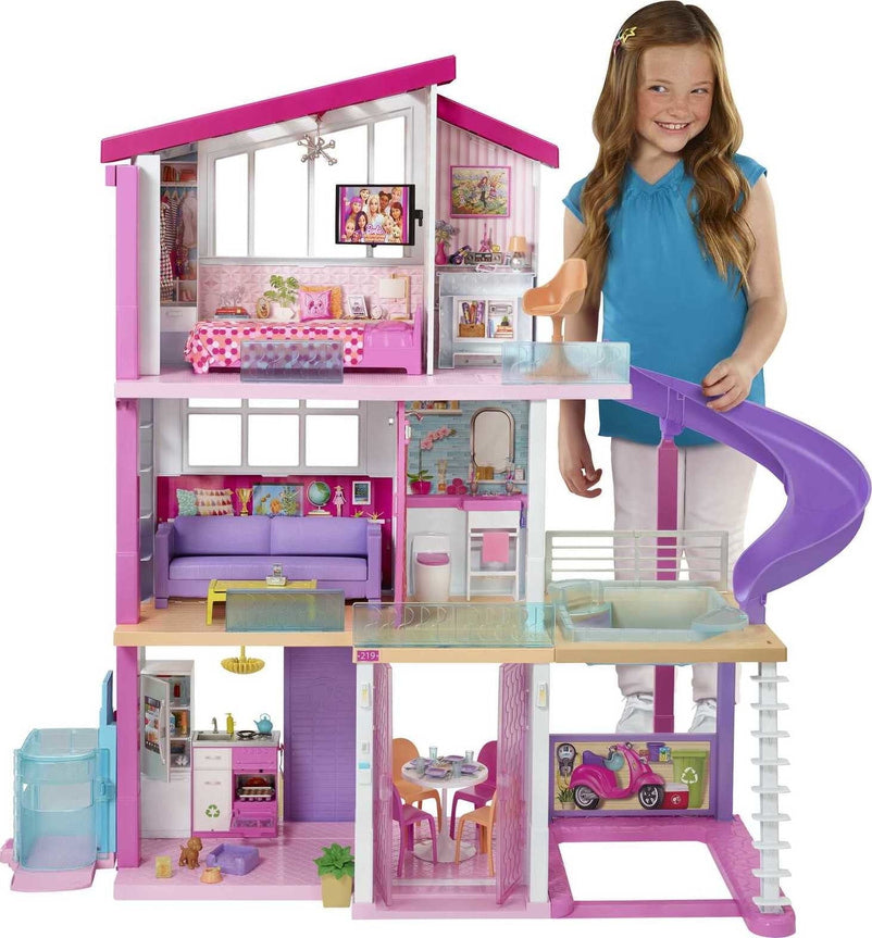 Barbie DreamHouse Dollhouse with Elevator, Pool, Lights & 70+ Accessories 3-Story Playset