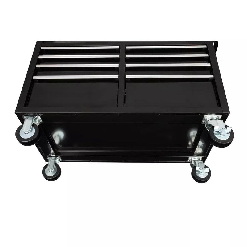 Gloss Black 46 9-Drawer Mobile Tool Chest Workbench with Power Strip & Solid Wood Top
