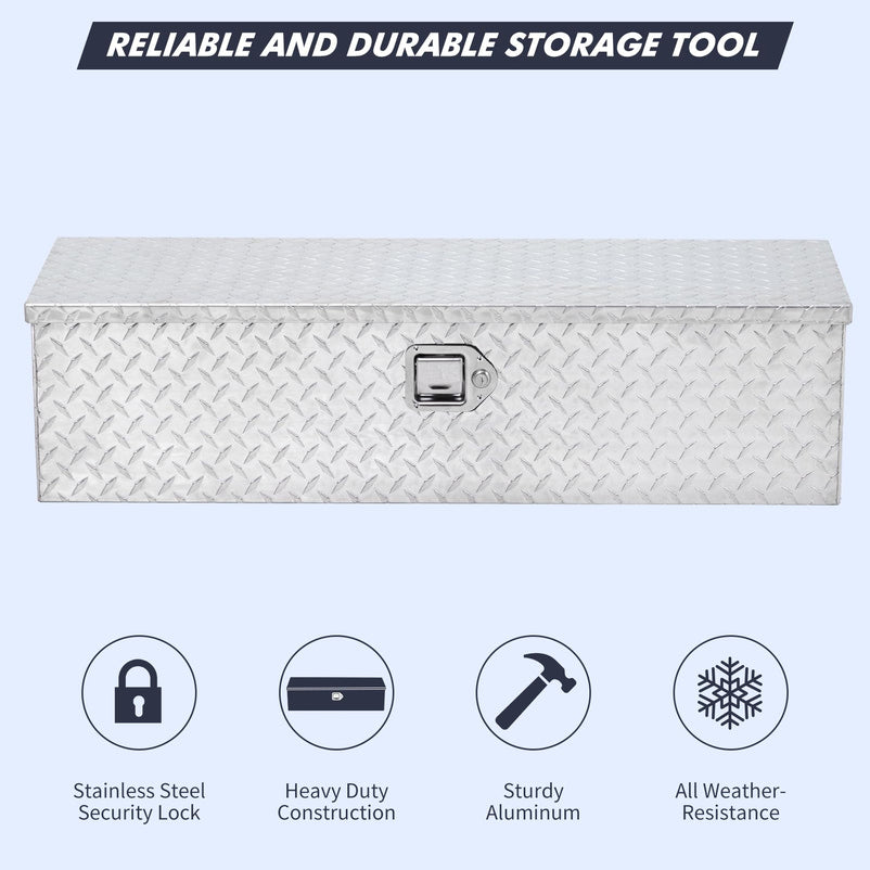 48 Inch Diamond Plate Truck Bed Tool Box with Shelf Silver