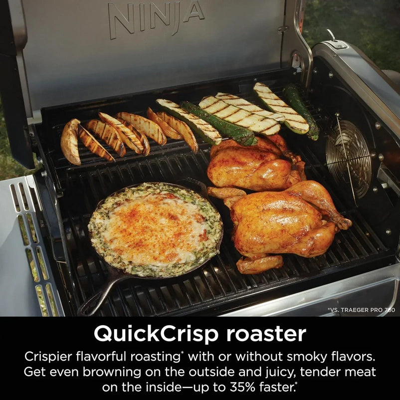 Ninja FlexFlame, Grill and Smoker, Electric and Propane Grill, Roaster, BBQ Grill, 5-in-1 Cooking System, 3 Burner, Digital Control, Outdoor Cooking, Griddle, Pizza Maker, Stainless Steel, PG301
