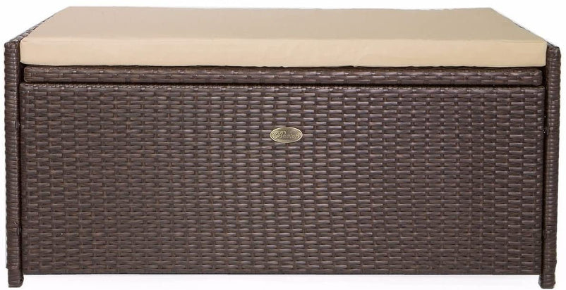 Barton Outdoor Storage Bench Rattan Style Deck Box Wicker Patio Furniture Water Resistance w/Seat Cushion, 60-Gallon, Brown