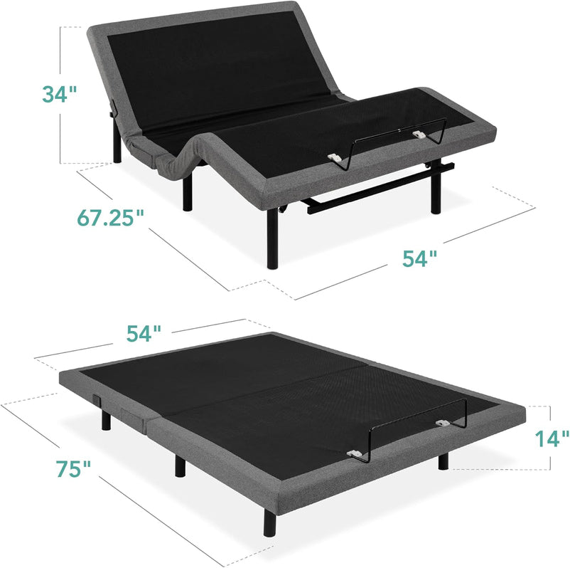 Best Choice Products Ergonomic Twin XL Size Adjustable Bed Frame, Electric Base w/Wireless Remote Control, Nightlight, Massager, 2 USB Ports
