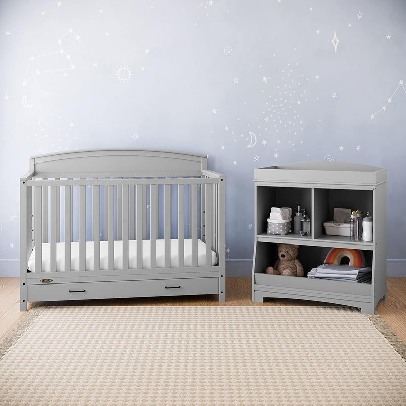 5-in-1 Convertible Baby Bed (with drawers, white) - Green Guardian Gold Certification, built-in baby bed storage drawer, convertible to toddler bed, day bed and full-size bed