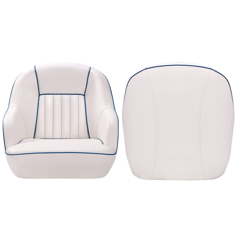 Pontoon Boat Seat, Captains Bucket Boat Seat, Back Folding Boat, Boat Cabin Seating – White & Blue